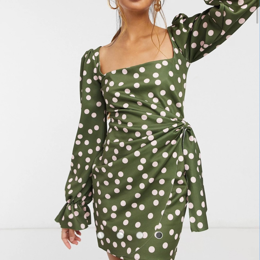 ASOS square neck wrap long sleeve mini dress